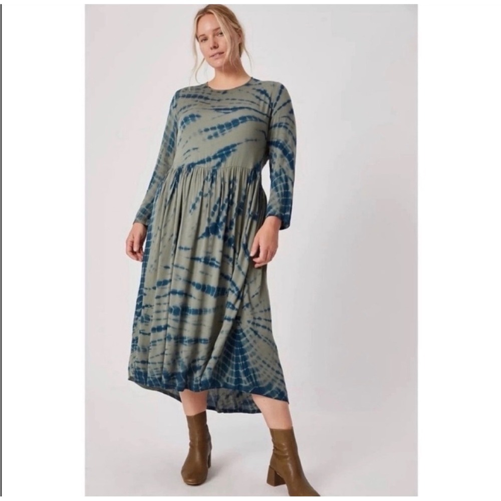 Dolan Left Coast Collection Tie Dye Midi Dress Green Blue Size M Long Sleeve